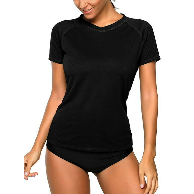 HUGE SPORTS Women's UPF50+ Sun Protection Rash Guard Short Sleeve Swim Shirt  Black S : : Clothing, Shoes & Accessories