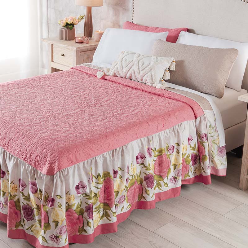 ROSES FLOWERS DECORATIVE REVERSIBLE BEDSPREAD 1 PCS QUEEN SIZE