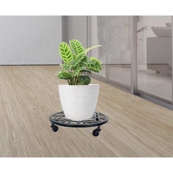 Soporte para plantas con ruedas Living Accents, hierro fundido negro, 3 cm de alto