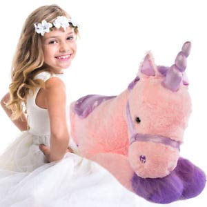 huge pink unicorn stuffed animal