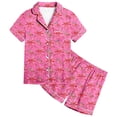 thumbnail image 1 of Satin Pajama Set for Girls Comfortable Two Piece Loungewear with Classic Button Down Design and Soft Short Sleeves, 1 of 4