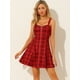 thumbnail image 2 of Vestido sin mangas delantero con cremallera y tirantes a cuadros a cuadros para mujer rojo M, 2 of 6