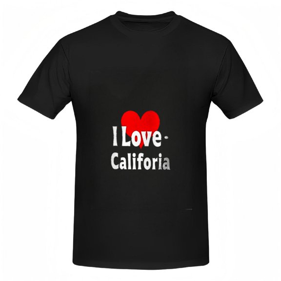 Cotton Short Sleeve T-Shirt for Women - I Love California Design with Red Heart & Stylish Text in White/Gray