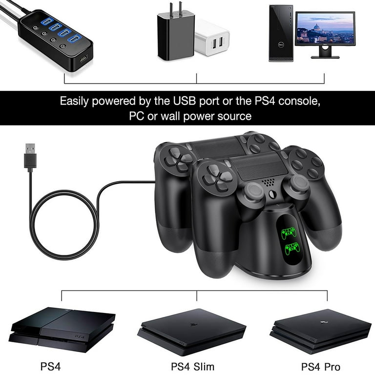 kapitalisme Såvel virkningsfuldhed ESYWEN PS4 Controller Charger, PS4 Accessories with Dual USB Fast Charging  for Playstation 4/PS4/Pro/PS4 Slim Controller,Charging Station with LED  Indicator for DualShock 4 - Walmart.com