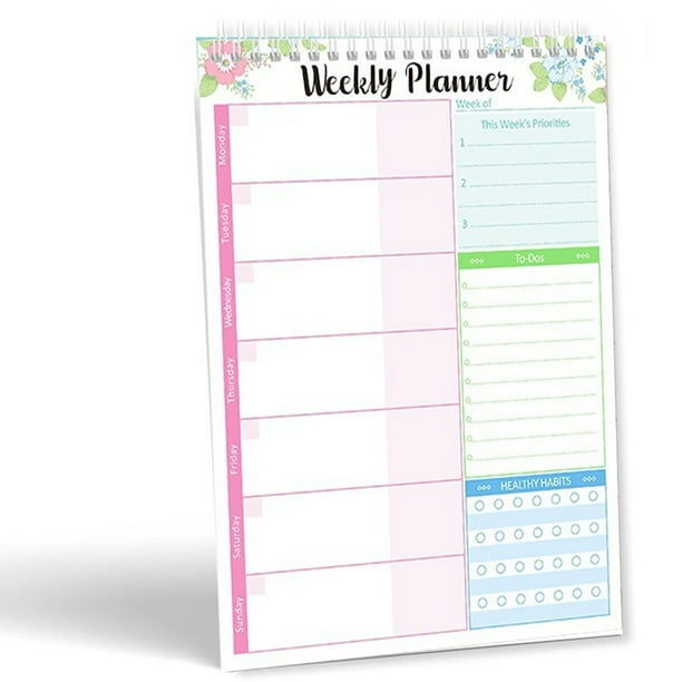 Bloc de notas con lista de tareas pendientes: Bloc de notas con planificador diario encuadernado en espiral, sin fecha, 52 hojas desprendibles, Bloc de notas con planificador semanal de 7" x 10",