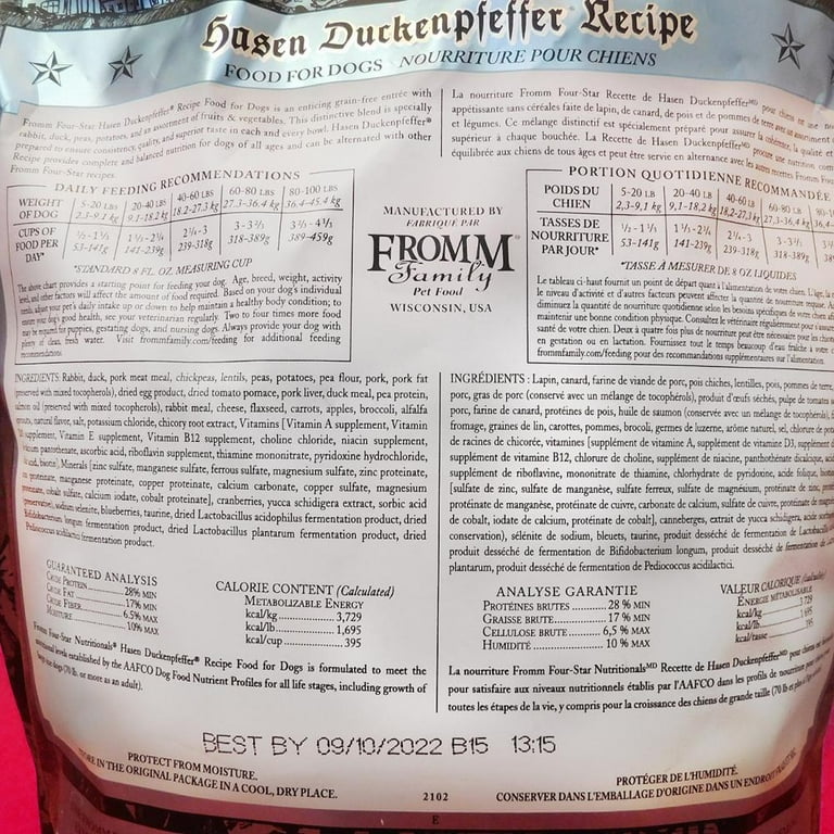 Fromm dog food duckenpfeffer hot sale