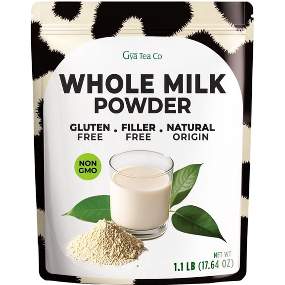 Gya Tea Co Whole Milk Powder - 1.1lb (17.64 Oz) - Pasture Raised Source, Non-GMO, Gluten Free - Shelf Stable Premium Grade Powdered Milk for Baking, Cooking, Smoothies - Rich in Protein & Calcium