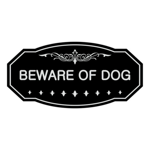 Signs ByLITA Victorian Beware Of Dog Sign (Black / Silver) - Large 5" X 10"