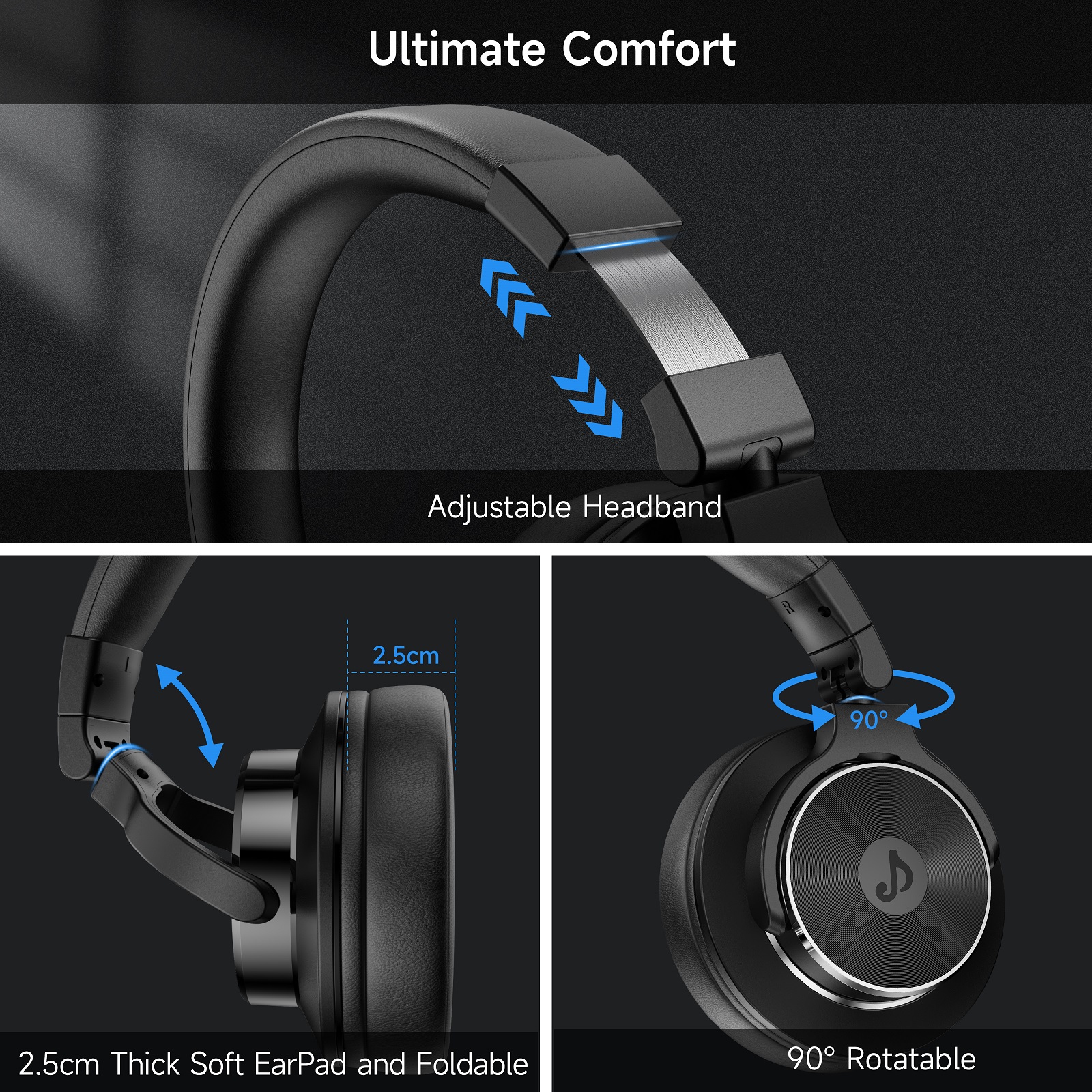 FFN DJ Studio Monitor Headphones, Wired Over-Ear, Black photo 2