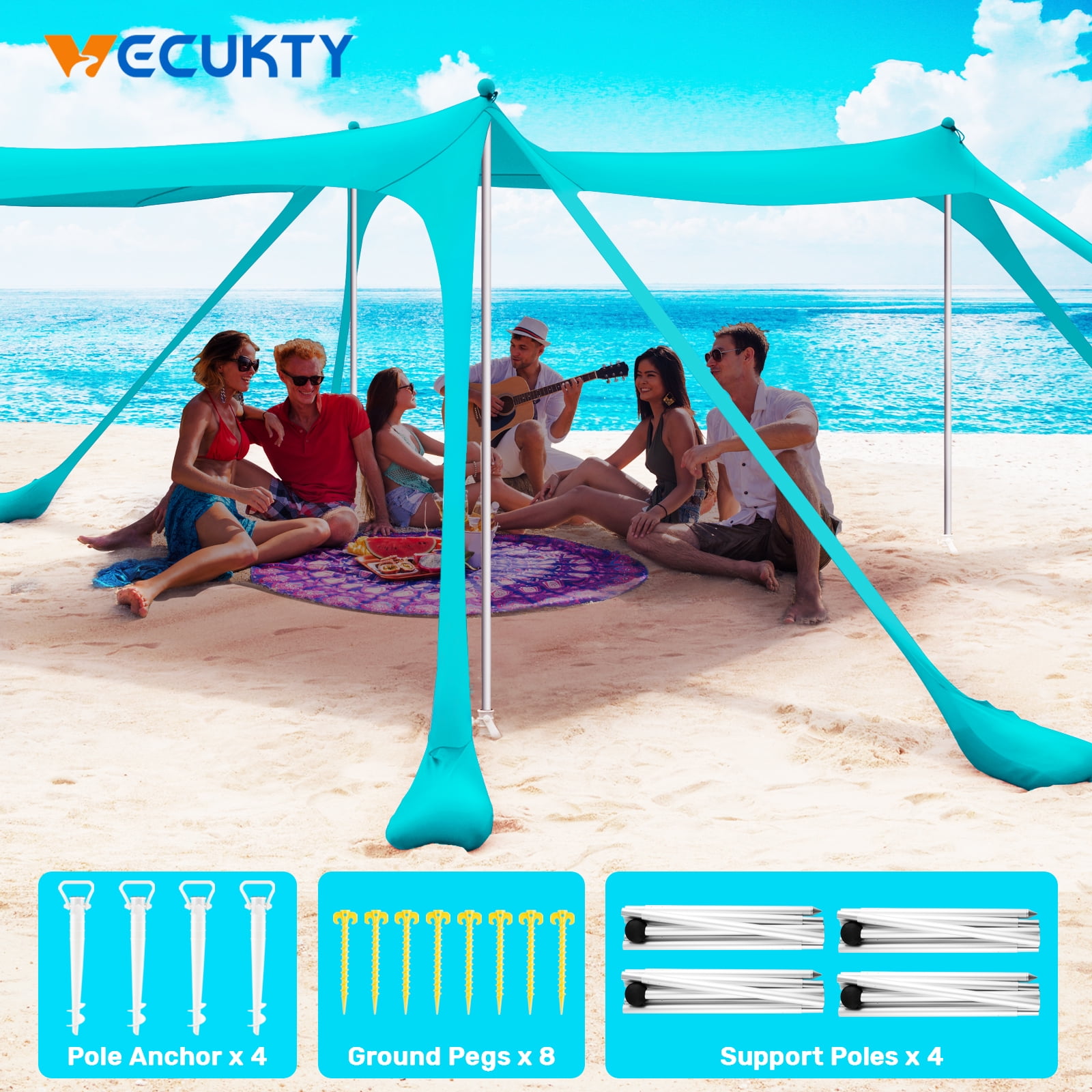 Beach Canopy Tent Sun Shelter, VECUKTY 10x10 Ft Camping Sun Shade for