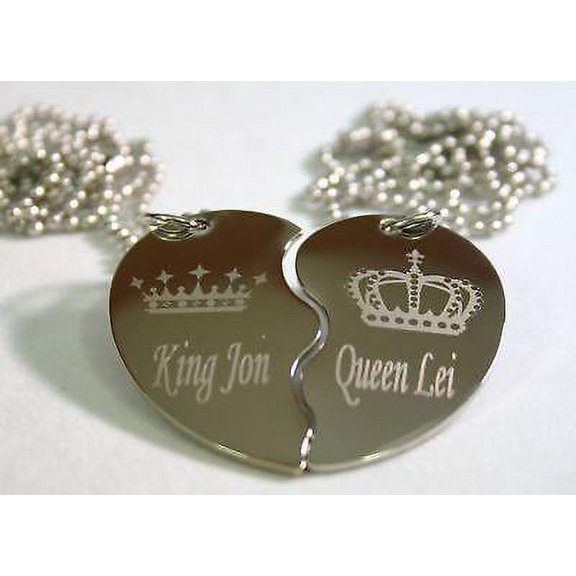 STAINLESS STEEL PERSONALIZED SPLIT HEART KING AND QUEEN NECKLACE SET