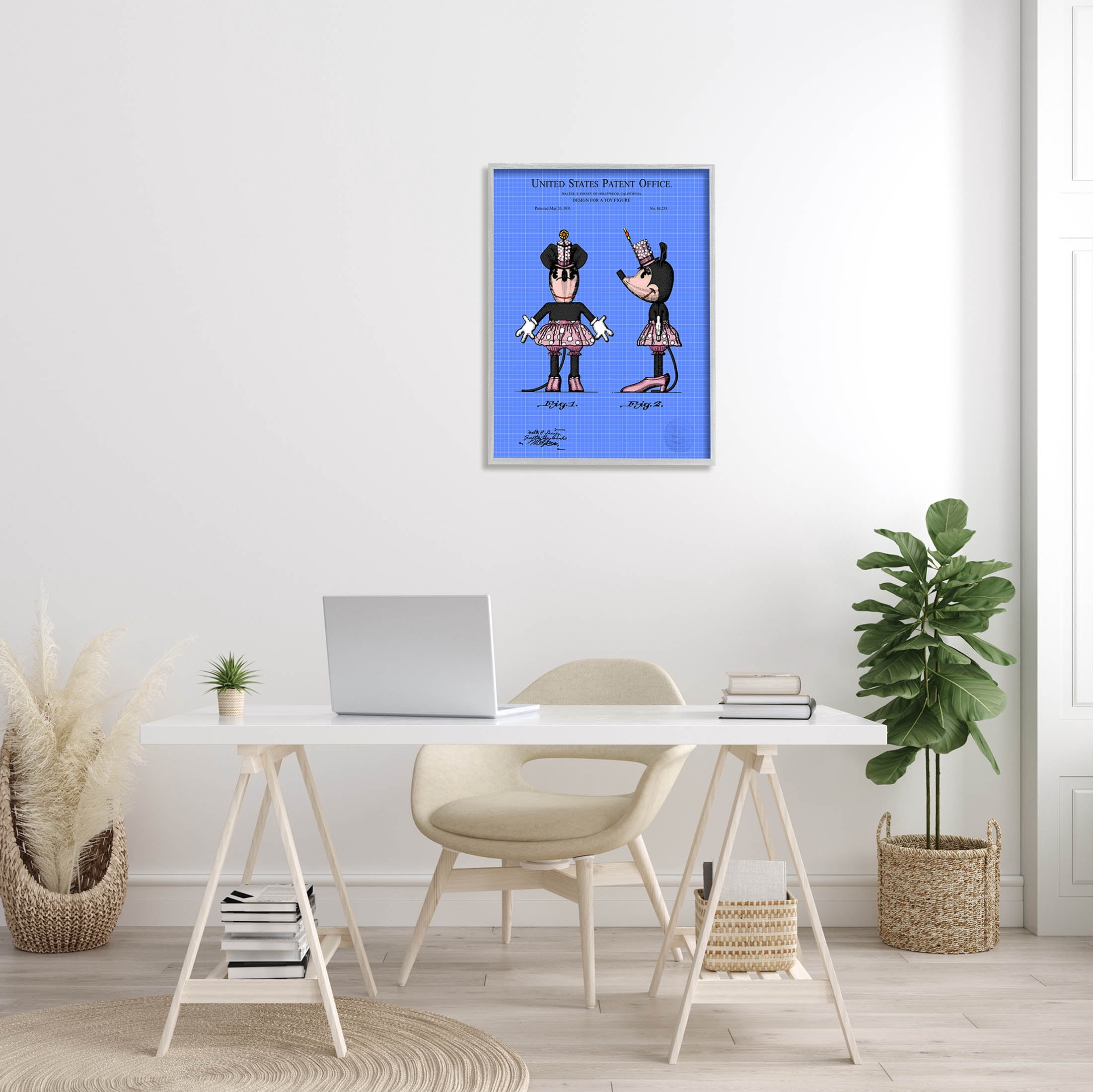 Stupell Industries Girl Mouse Toy Blueprint Graphic Art Gray Framed Art Print Wall Art, Design by Karl Hronek