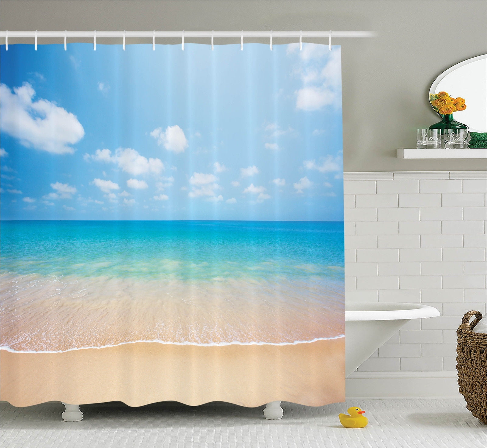 Ocean Decor Shower Curtain Set, Dreamy Hot Tropical Sea Coast With Soft ...