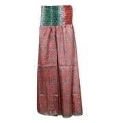 Mogul Women's Vintage Skirts Pink Silk Sari Divided Maxi Skirt