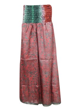 Mogul Women's Vintage Skirts Pink Silk Sari Divided Maxi Skirt