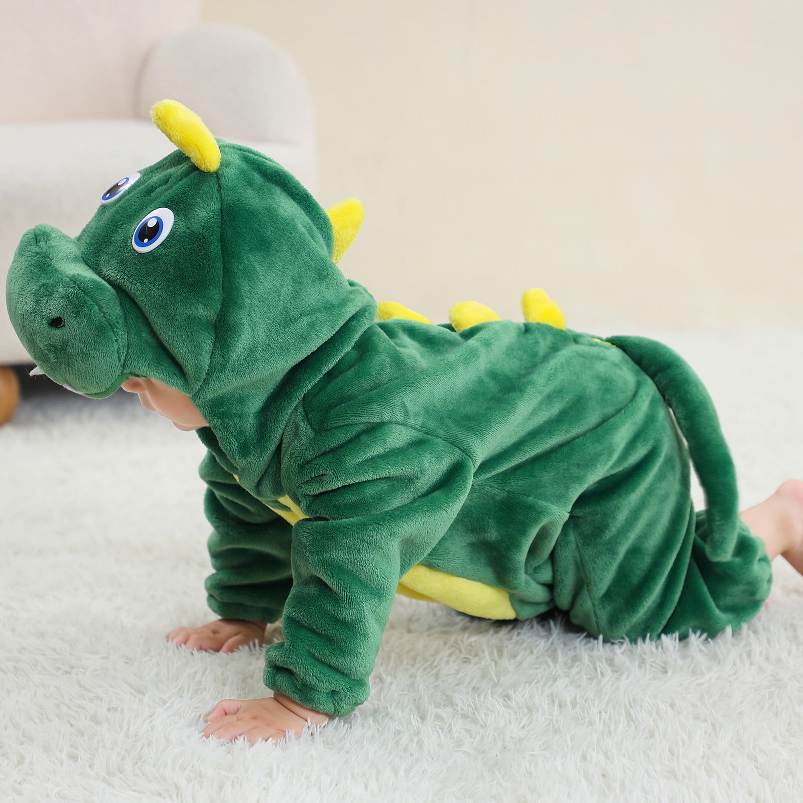 FFENYAN Adorable Dinosaur-Themed Baby Onesie Soft Flannel Long Sleeve Bodysuit for Infants and Toddlers Perfect for Everyday Wear and Special Occasions for 3 Months-3 Years