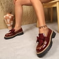 thumbnail image 3 of Women Patent Leather Round Toe Loafers, Bow Accent Chunky Heel Platform Casual Shoes, 3 of 6