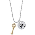 thumbnail image 1 of Delight Jewelry Goldtone Open Peace Heart Key Silvertone Script Initial Disc - R - Charm Necklace, 20"+3", 1 of 4