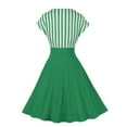 thumbnail image 3 of QUYUON Cocktail Dresses for Women Evening Party Vintage Wrap V-Neck Short Sleeve Striped Printed Knee Length Dress Pleated A-Line Wedding Guest Evening Dress Style D-6409 Green S, 3 of 6