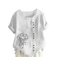thumbnail image 2 of Xuyuer Women's Casual Linen Round Neck Printed Short Sleeve Button Blouse, Breathable Summer Top for Vacation Wear, Market Days and Relaxed Boho Style, 2 of 5