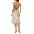thumbnail image 3 of Noche de satén sin mangas para mujer Inspire Chic, sin espalda, con abertura, vestido midi de seda XS Champagne, 3 of 6