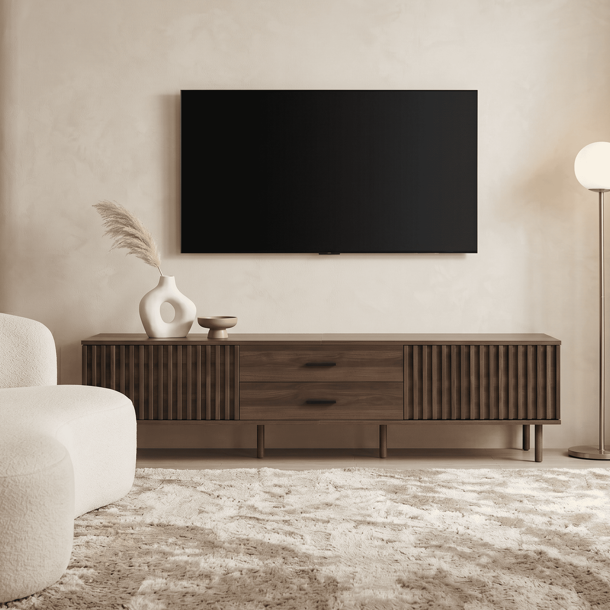 Homy Casa 78.7" TV Stand, Fluted Media Console with Storage and Iron Legs, Natural