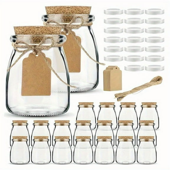 81pcs Glass Wedding Candy Jars Set - Includes 20x7oz Bottles,Stoppers,, Labels 10m Wire - Ideal for Wedding Candy, Souvenirs, Party Favors - Honey, Juice, Seasoning Jars with Decorative Packaging