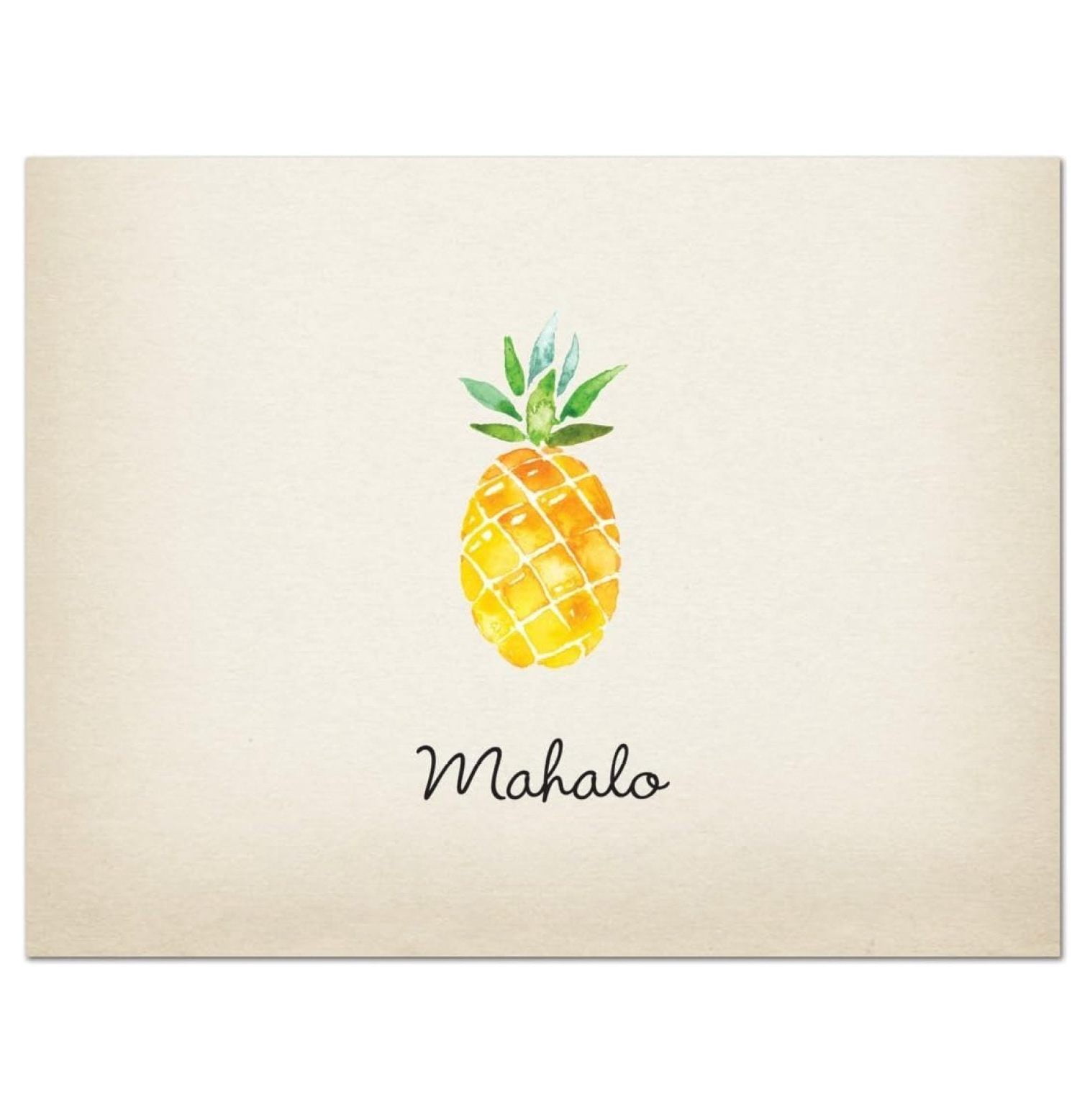 50 Watercolor Rustic Pineapple Hawaiian Mahalo Thank You Cards + Envelopes