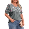 thumbnail image 2 of WellSize Plus Size Women Blouses Casual Button V Neck tunic tops Summer Short Sleeve Shirts, 2 of 7
