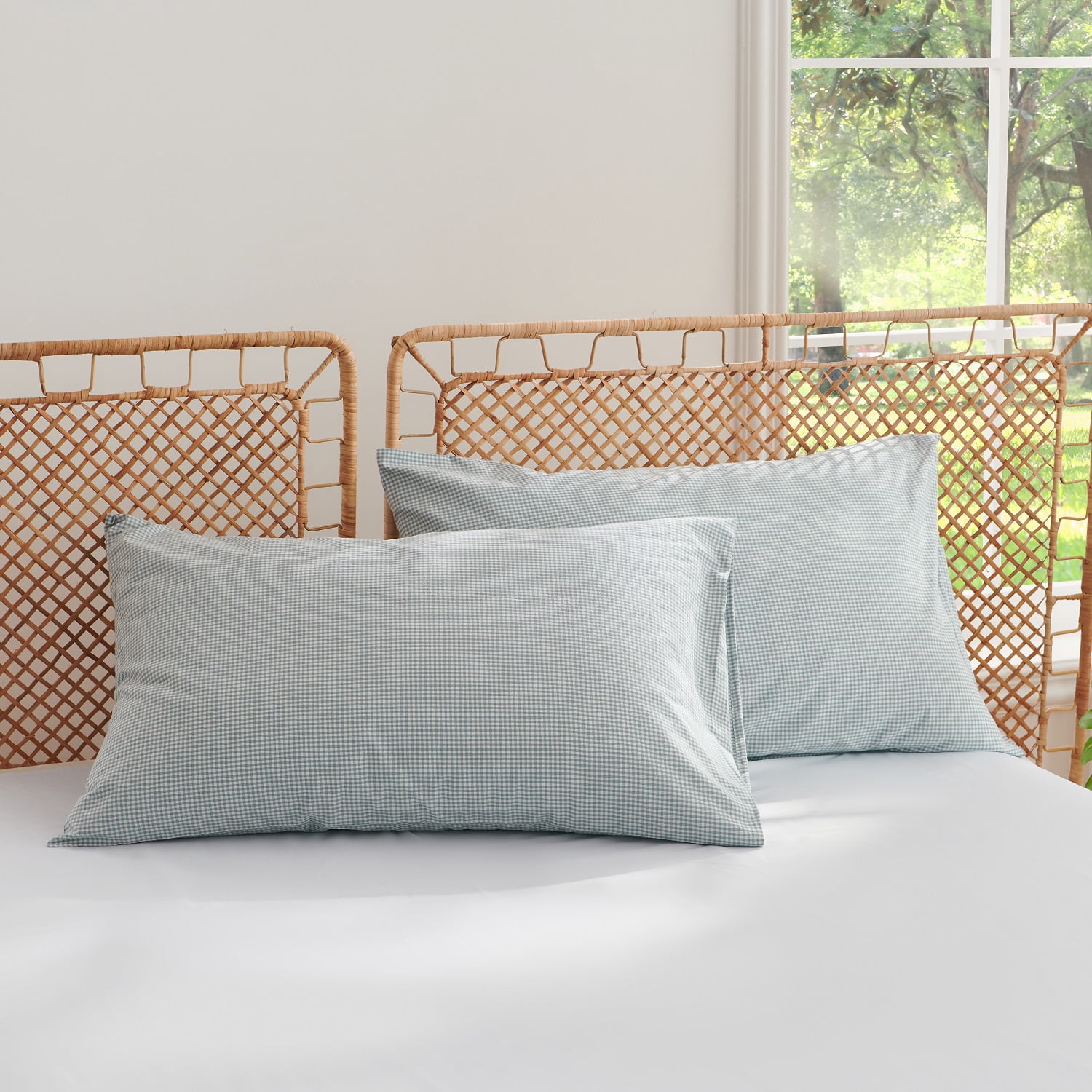 3 Pieces Blue Gingham Duvet Cover 100% Washed Cotton Fine Grid Checkered King Comforter Cover with Zipper Home Cozy and Breathable Grid Farmhouse Bedding Set