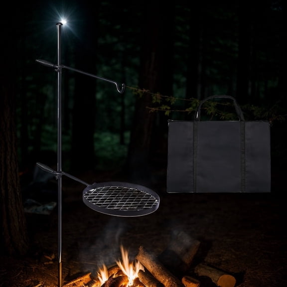Swivel Campfire Grill with Adjustable Grate & Hanger Rod, Portable Open Fire Cooking Equipment with Carry Bag for Camping