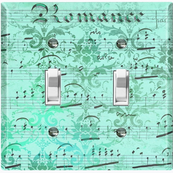 Metal Light Switch Plate Outlet Cover Teal Music Sheet Wallpaper Damask MUS004
