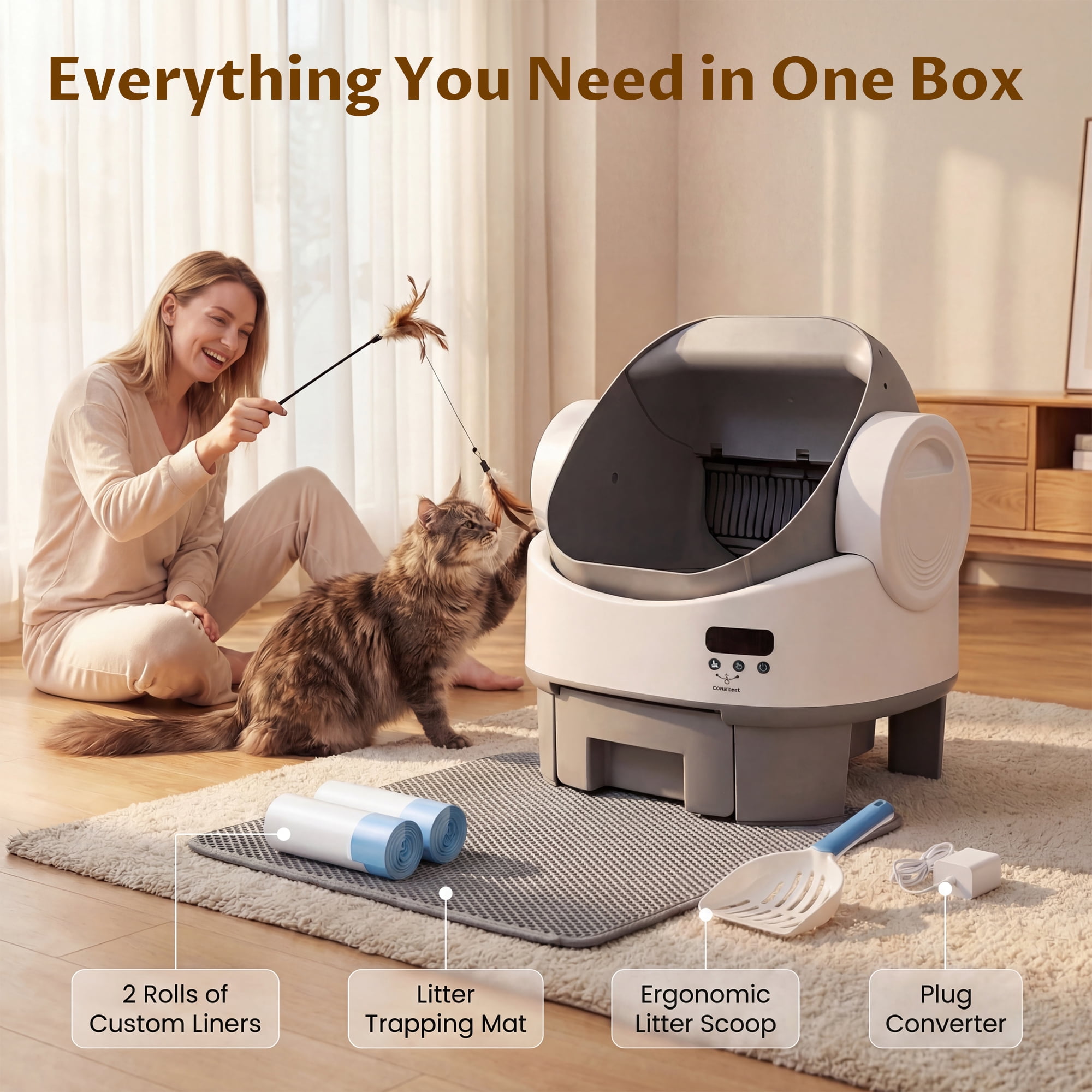 Homall Open-Top Automatic Cat Litter Box, Self-Cleaning, No App, Multi-Cat Use, Easy Clean