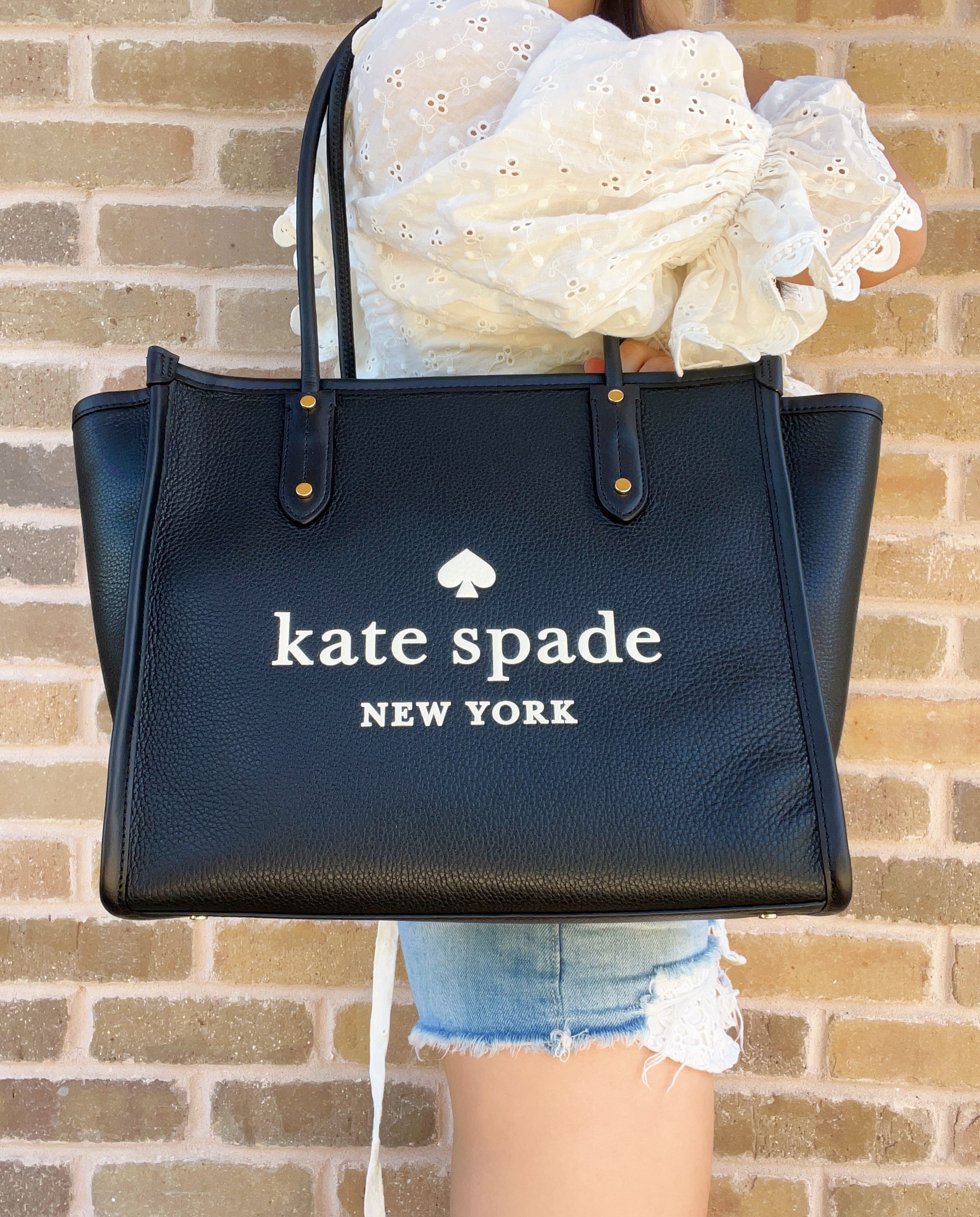 Kate Spade Ella Black Pebbled Leather Large Top Zip Tote