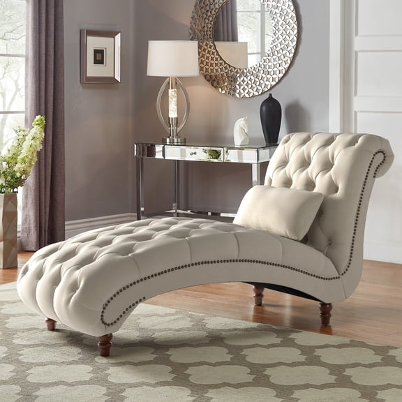 iNSPIRE Q Bowman Traditional Tufted Oversized Velvet Chaise Lounge Chair, Beige