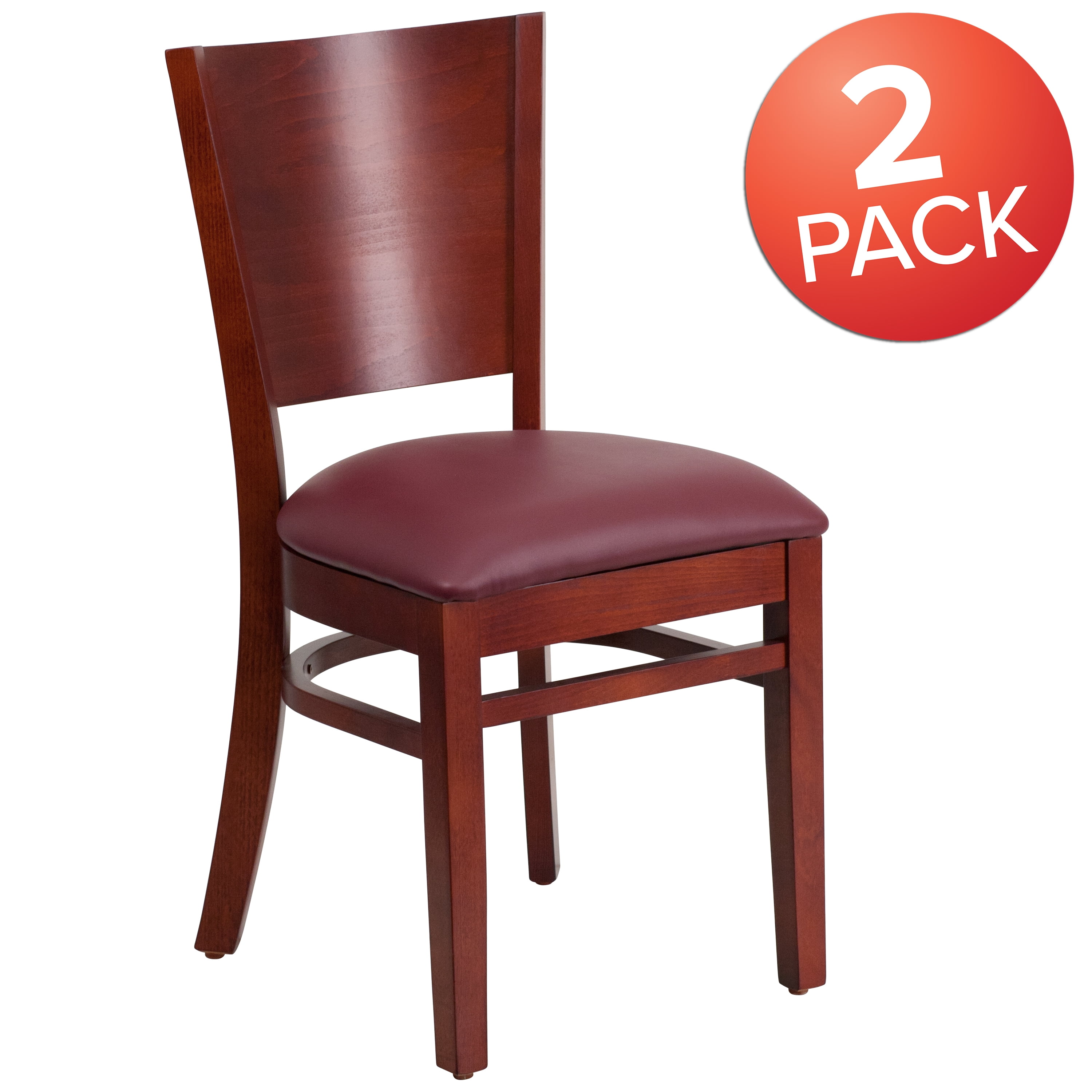 Flash Furniture 2-Pack Lacey Series Solid Back Mahogany Wooden Restaurant Chair, Vinyl Seat, Multiple Colors