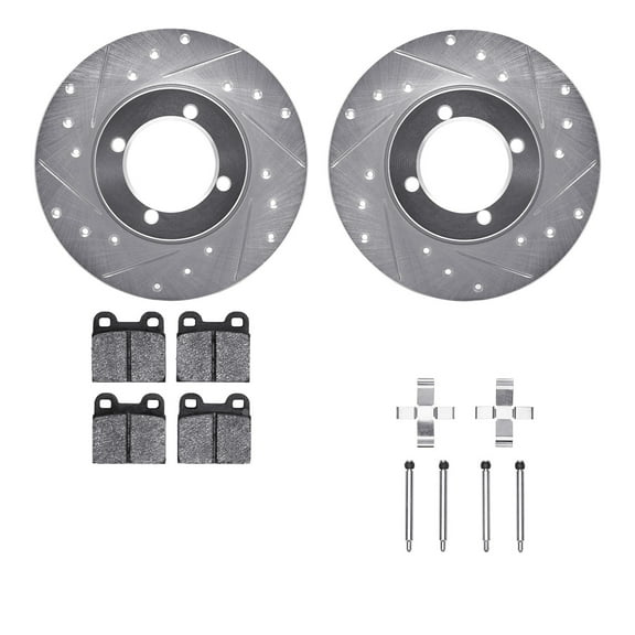 Dynamic Friction Company Front Brake Rotors-Drilled and Slotted-Silver with 5000 Advanced Brake Pads includes Hardware 7512-22002