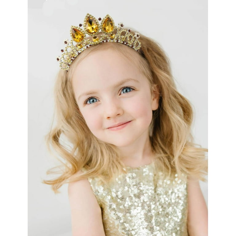 gold dress up tiara Gold Glitter Belle Crown: Princess Costume Tiara Headband