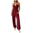thumbnail image 2 of MLCDZ Women's Plus Size Backless Halter Jumpsuit Deep V Neck Sleeveless wide leg Loose Long Pants Summer Romper with Pockets, 2 of 7