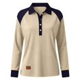 thumbnail image 6 of Vinsonshop Womens Long Sleeve Polo Shirts Color Block Button Down Collared V Neck Casual Ribbed Knit Henley Tops Fall Fashion Beige L, 6 of 6