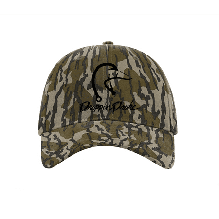 Droppin Drake Hunting Cap Duck Fishing Hook Embroidered Mens Casual Twill Camo Strapback-Bottomland Black Thread