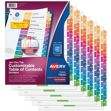 Avery Ready Index 12 Tab Dividers, Customizable TOC, 6 Sets