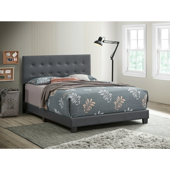 Glory Furniture Caldwell Faux Leather Panel Queen Bed in Gray