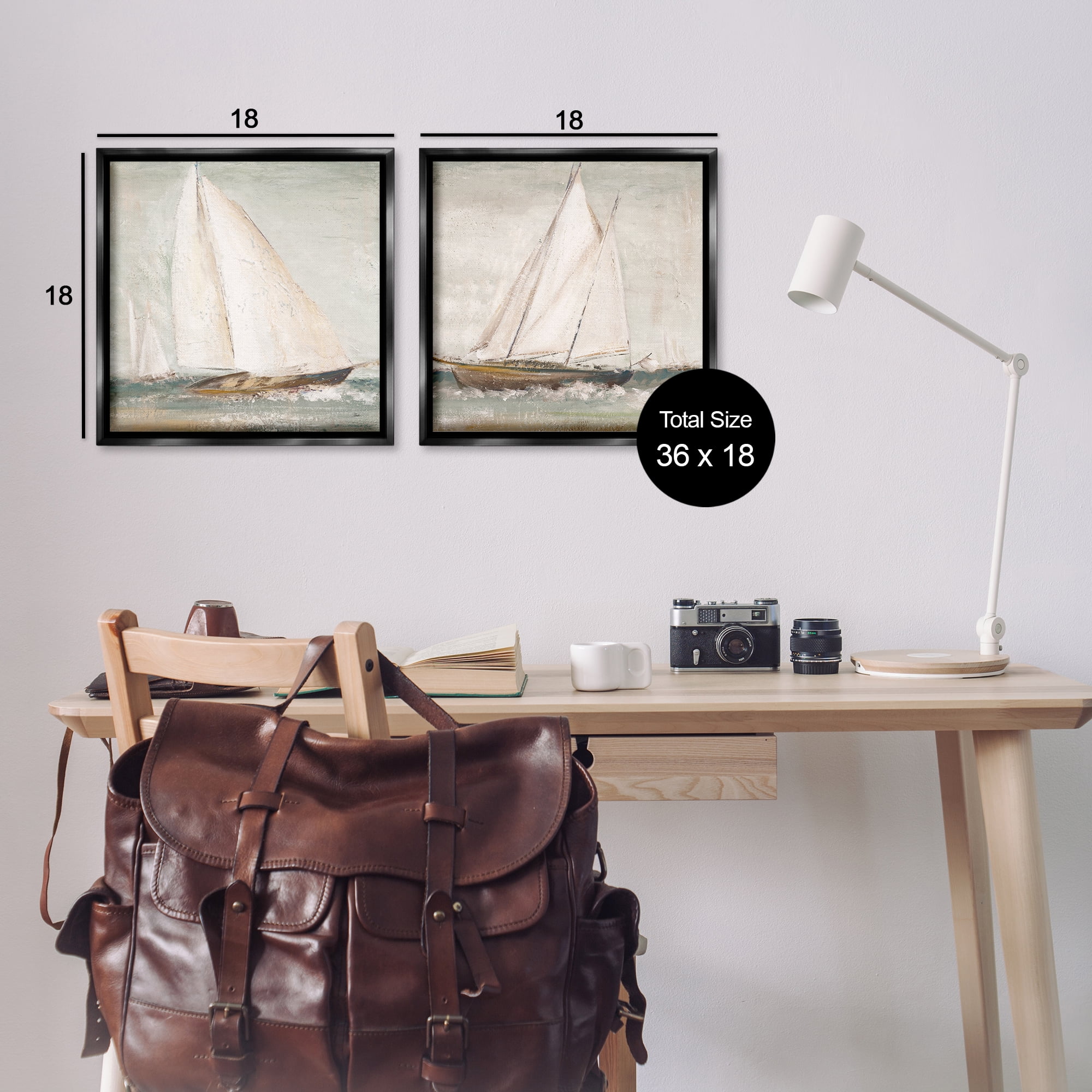Stupell Industries Tall Ships at Sea Nautical & Beach Painting Black Floater Framed Canvas Art Print Wall Art, 18 x 18, Set of 2