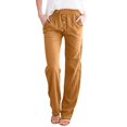 thumbnail image 2 of WULMLEO Women's Cotton Linen Pants,Summer Casual Loose Lightweight Straight Leg Pant with Pockets Orange S, 2 of 6