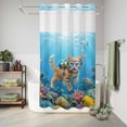 thumbnail image 6 of No Hook Shower Curtain, Ocean Diving Cat Shower Curtains for Bathroom with See Through Top Window, Coastal Coral Fish Marine Life Waterproof & Washable Bath Curtain Narrow 54"x78", 6 of 9
