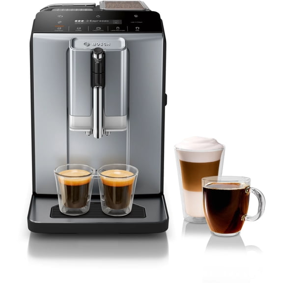 Bosch TIU20508 300 Series Fully Automatic Espresso Machine with Milk Express (in-cup Frother), LCD Touch Control Panel, Cup Warmer, OneTouch Milk-ba