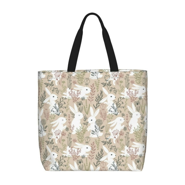Easygdp Retro Bunny Flower Bolsa Tote para Mujer, Bolso de Hombro para Trabajo, Playa, Viajes, Compras y Supermercado