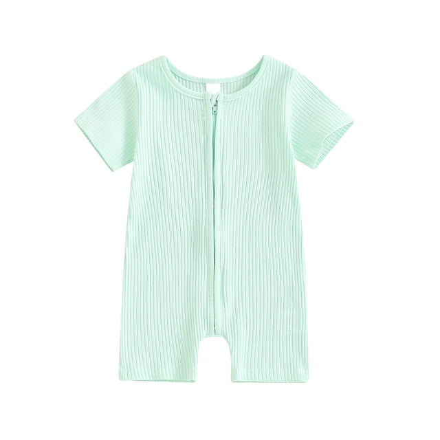 MeetoTime Baby Summer Clothes Sleeveless Round Neck Jumpsuits Solid Color Zip up Newborn Rompers 0-6M