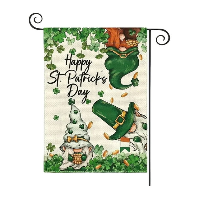 Drapeau de la Saint-Patrick, Drapeau de Jardin à Carreaux Décoratif Extérieur 45x30cm/17.71x11.81 Po Lin Imprimé Double Face, Résistant aux Intempéries, Support de Drapeau de Jardin